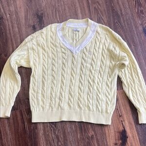 Aritzia Yellow Cable Knit V-Neck Sweater